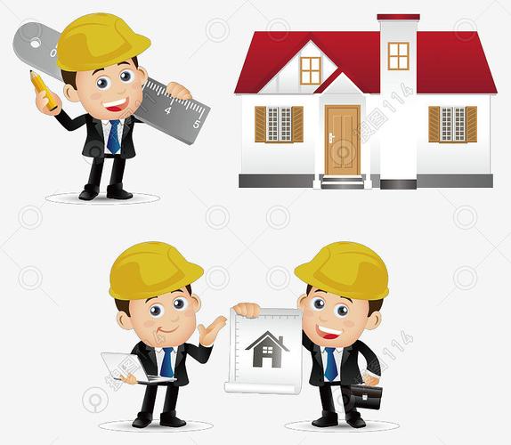 卡通手绘包工头测量插画