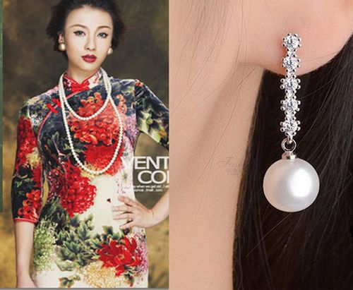 新款珍珠长款耳环配优雅珍珠项链 旗袍婚庆礼服时尚百搭套装 包邮