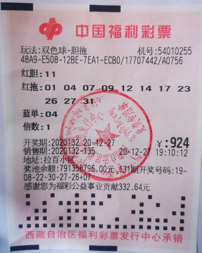 西藏彩民喜中福彩双色球1012万元巨奖 创历史新高