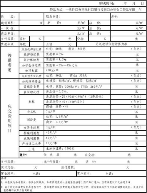 文档下载 所有分类 表格/模板 表格类模板 > 置业计划表应 交 费 用