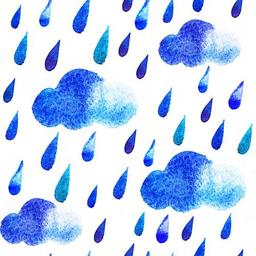 > 水彩画的雨和云小清新背景素材