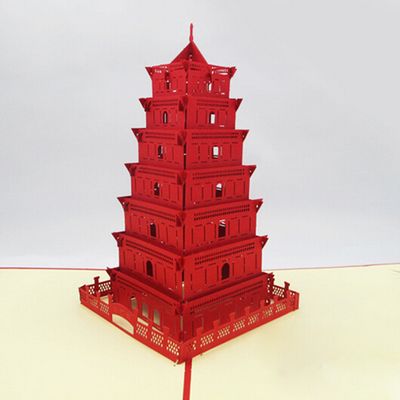 西安钟楼3d立体贺卡旅游纪念特色剪纸中国风建筑商务
