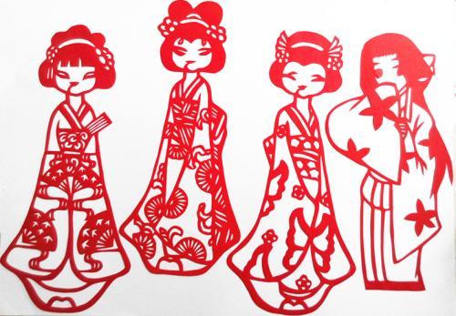 卡通动漫人物类剪纸画 纯手工剪纸画镂空画刻画 剪窗花红色手工纸