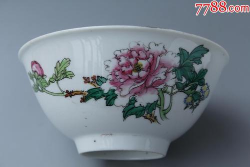 保真解放初手绘老瓷器建国初粉彩牡丹花卉大碗全品567陶瓷包老