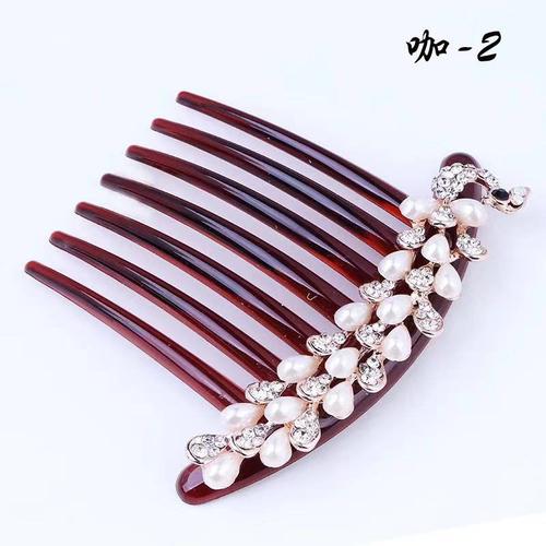 米聆七齿镶钻珍珠合金发梳塑料插梳女简约发夹u型盘发神器后脑勺发饰