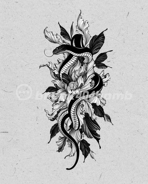 蛇纹身丨手臂蛇暗黑纹身手稿丨蛇手稿_纹身_原创设计