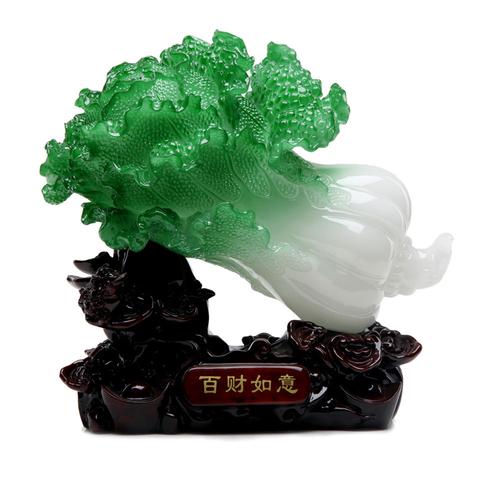 小号百财如意 玉白菜家居摆件 招财仿玉石工艺品/树脂/ 带底座