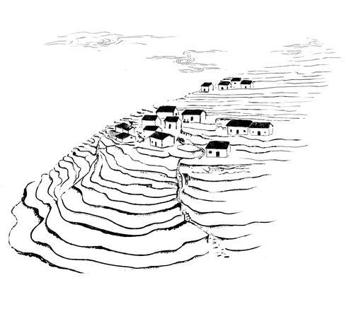 梯田的简笔画步骤