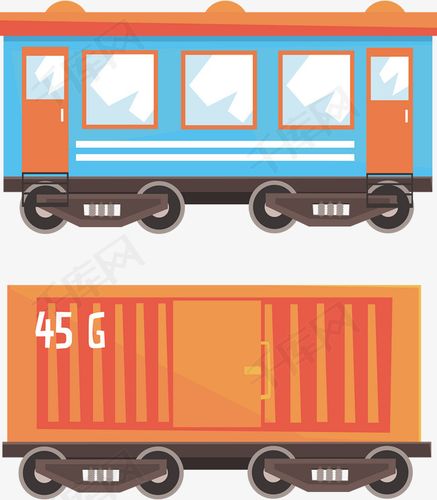 手绘蓝色火车车厢