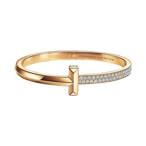 蒂芙尼 2020新款tiffany t系列 18k金黄金镶钻宽铰链t形手镯 grp