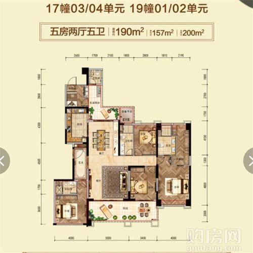 19幢01/02单元 ,5室2厅,190平米户型图-君临世纪户型-湛江购房网