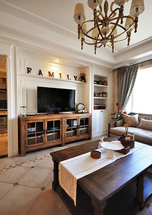 美式装修设计客厅电视背景墙效果图_土巴兔装修效果图