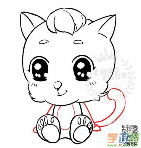 简单的小猫咪卡通绘画教程:可爱的小喵