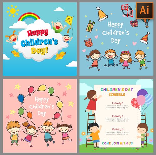 六一儿童节手绘幼儿园插画海报活动背景模板设计ui