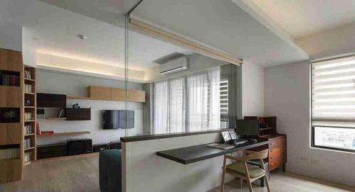 10平米客厅餐厅增加工作桌改书房效果图 小户型客厅带