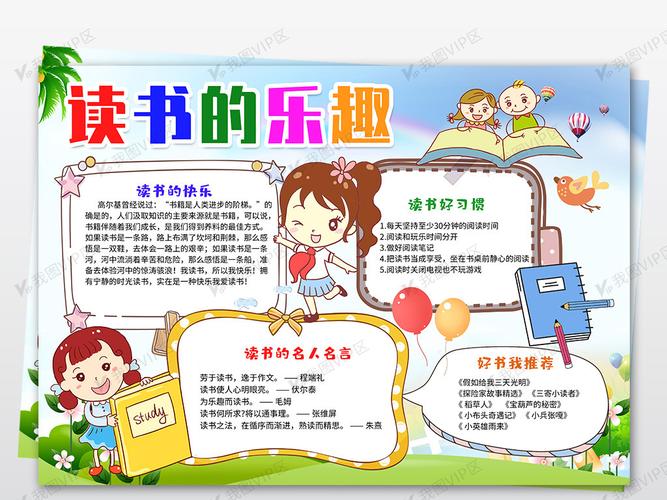 抄报 我爱读书小报亲子阅读心得读后感手抄黑白涂色小报模板 原创设计