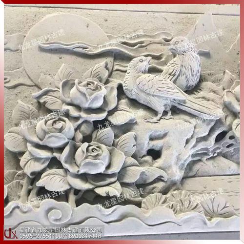源头爆款石雕浮雕 石材雕刻鸟浮雕 花草鸟兽风景石雕