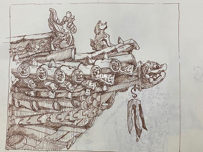 速写课:中式屋檐_钢笔_钢笔速写_文化_绘画