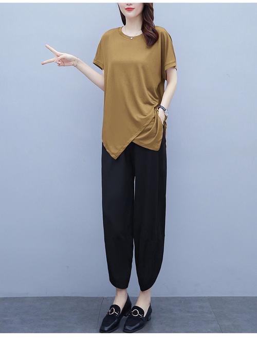 休闲套装女2020新款不规则上衣九分裤灯笼裤运动风洋气夏季两件套