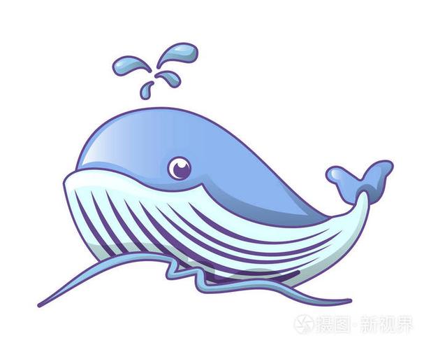 鲸鱼在海浪的图标, 卡通风格