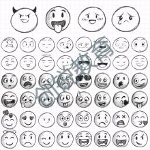 华洛芙 手绘素描卡通铅笔画emoji可爱表情包 png平面设计素材eps矢量