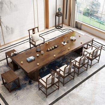 木坊基地功夫茶几实木茶桌椅组合老板办公室新中式大板桌原木茶桌禅意