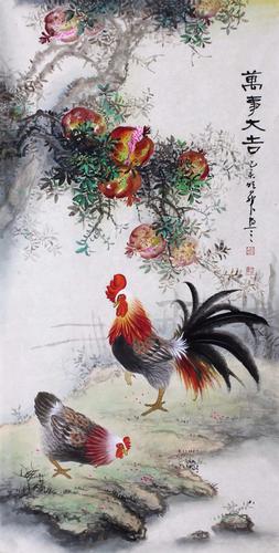 【张箫贤◆当代著名画家】——精品公鸡吉祥图规格:136×66厘米8平尺