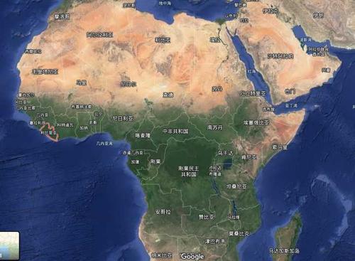 地图左侧红线包围的国家,就是利比里亚了