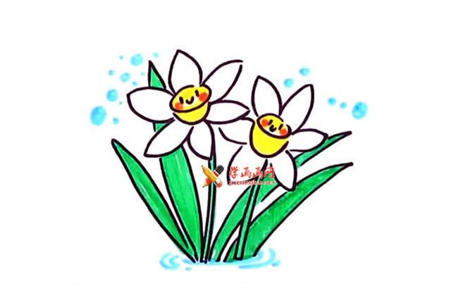 水仙花的简笔画画法教程【彩色】__植物_大树,花草系列植物简笔画大全