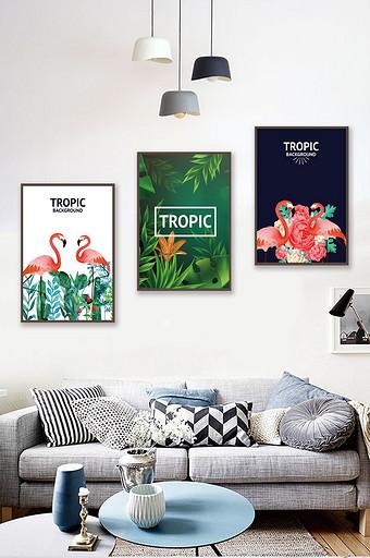 抽象树叶花鸟热带动植物四联画装饰画