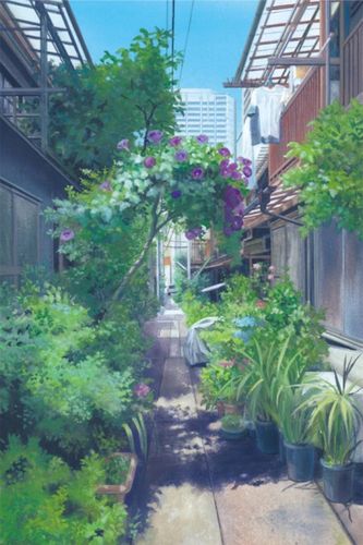 清晨 绿色植物 插画 二次元 美景图 卡通 素材 动漫 场景 手机 壁纸