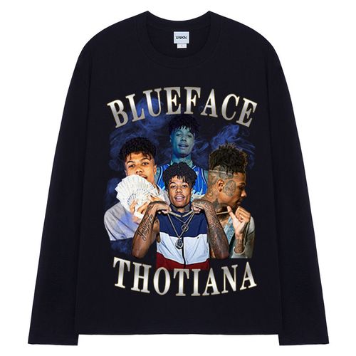 blueface头像,sallyface头像 blueface说唱歌手长袖t恤hiphop嘻哈街头复古印花男女tee宽松百搭【2