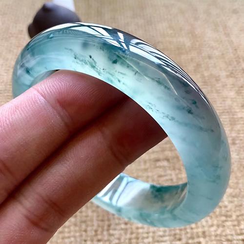 冰种飘花翡翠手镯缅甸翡翠墨翠玉镯子飘阳绿玉手镯女