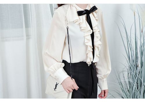 gonim 2108秋季新品领口荷叶边绑带雪纺上衣