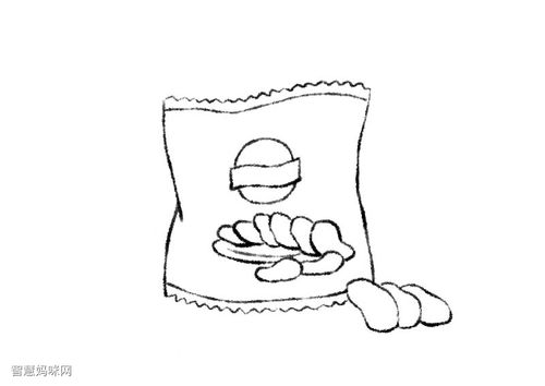步骤3:第三步,画包装袋上的薯片图案.