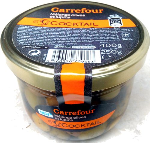 cocktail, mélange olives et lupins - carrefour - 400g