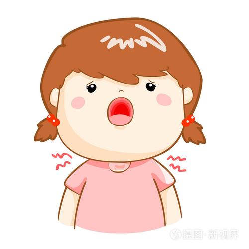 生病的女孩喉咙卡通矢量