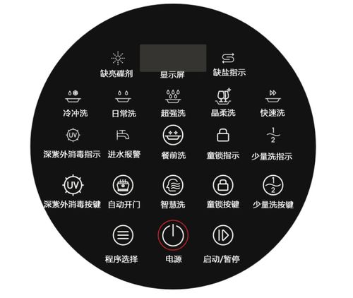 洗碗模式可以选择,9个按键有不同的操作指示,不同的洗碗模式,消毒模式