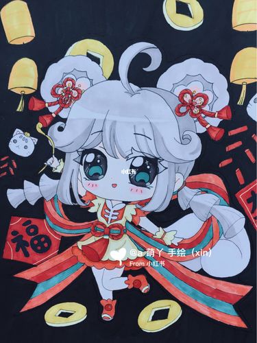 迷你世界q版人物手绘画线稿原创喜团团上色_绘画_迷你