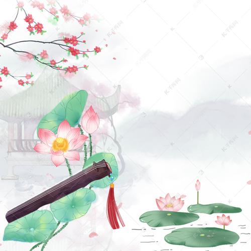 中国水墨古筝背景