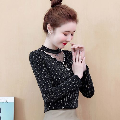 中年保暖内衣女加厚加绒妈妈上衣秋冬季紧身外穿蕾丝半高领打底衫