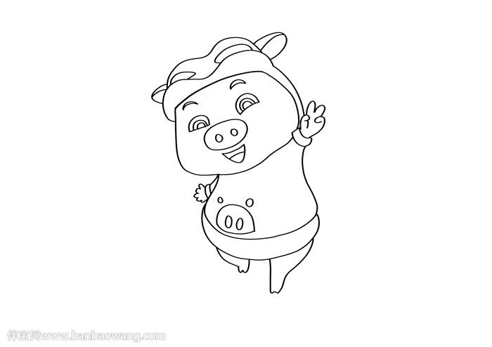 卡通简笔画     3,继续画出猪猪侠的身体,身体胖乎乎的,肚子上画上一