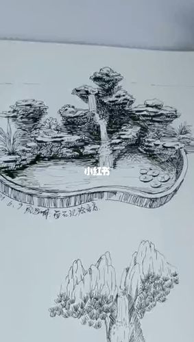 手绘假山案例_手绘_设计_黄蜡石假山_文化_绘画