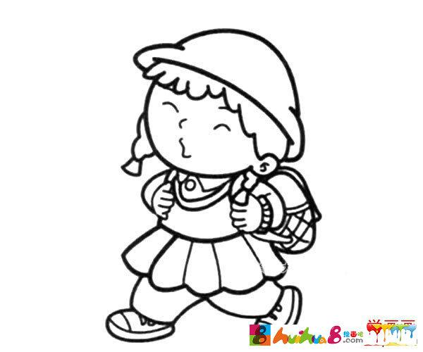 小女孩放学了简笔画图片
