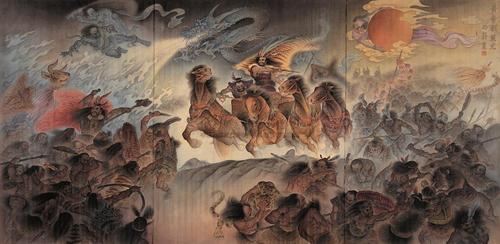 0174 约九十年代作 皇帝战蚩尤 镜心 设色绢本