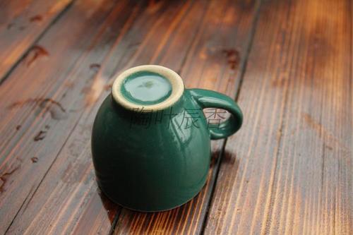 长沙铜官窑绿釉手柄小茶杯茶具陶瓷水杯