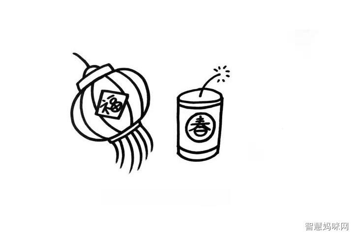 元宵节手抄报素材:灯笼,鞭炮,金元宝简笔画