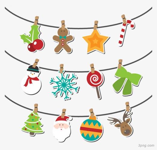 3款卡通剪纸圣诞挂饰矢量