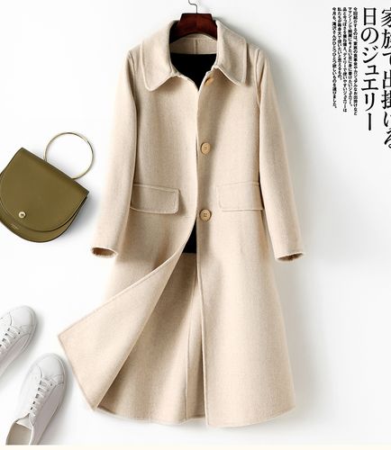 【特价款】2019年秋冬新款高端赫本风双面羊绒大衣女显瘦中长款羊毛