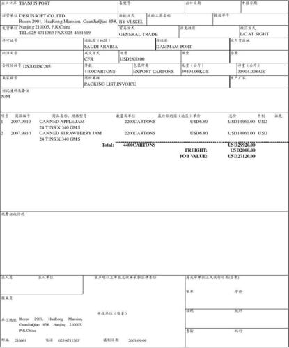 出口货物报关单 中英文对照 精典